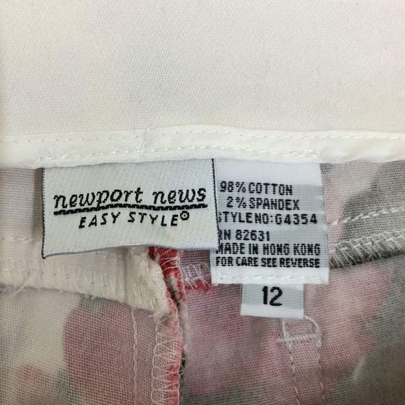 VTG NEWPORT NEWS Easy Style Flare Leg Floral Pants Women's Sz 12 White Cotton - Picture 4 of 11